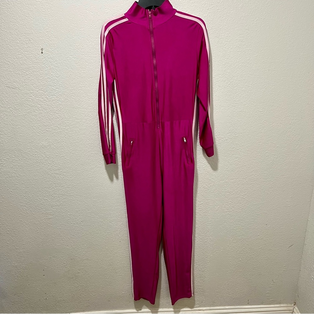 Snatched All Body Pink Jumpsuit with White Stripes